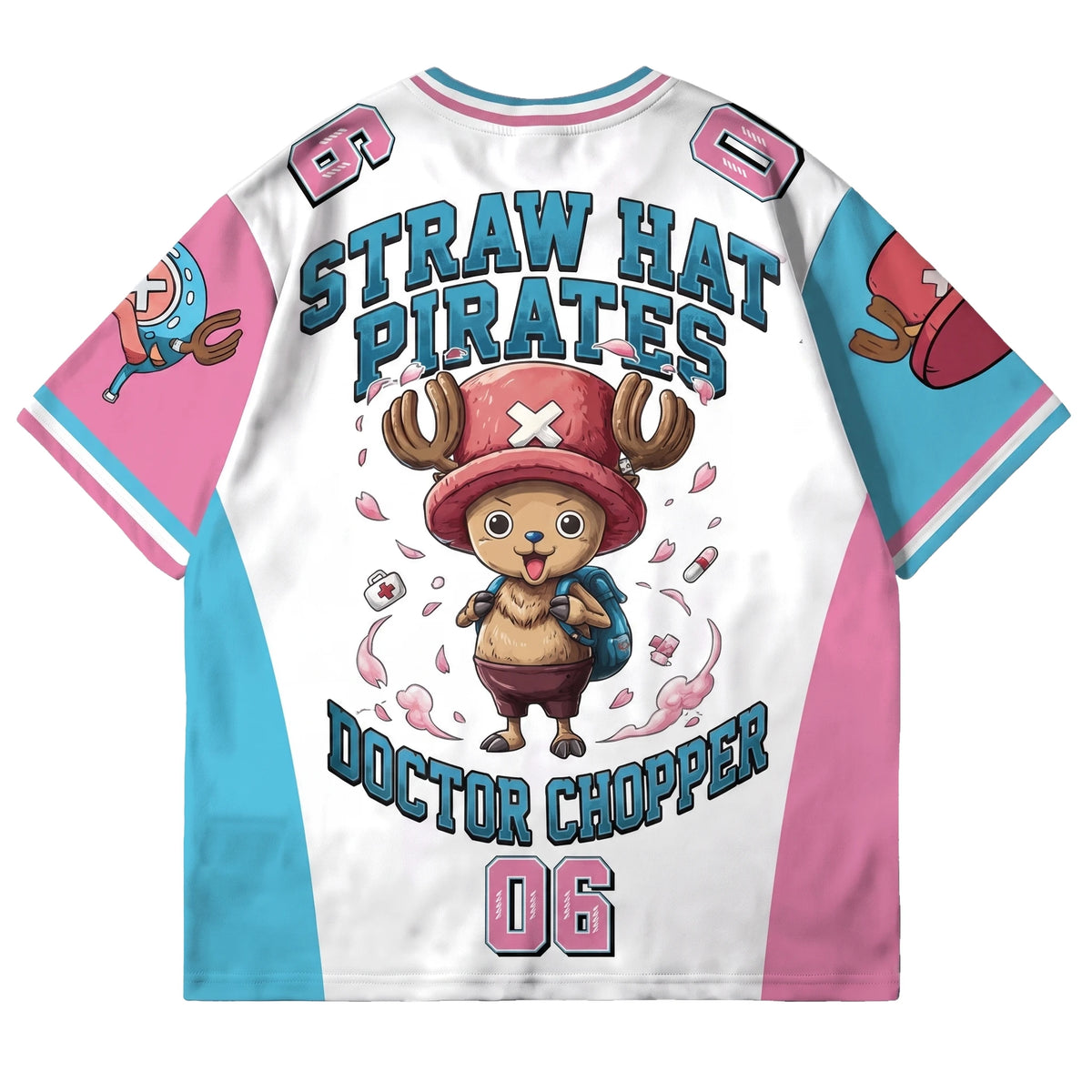 Espalda de la camiseta de Tony Tony Chopper con la ilustración de la tripulación del Sombrero de Paja