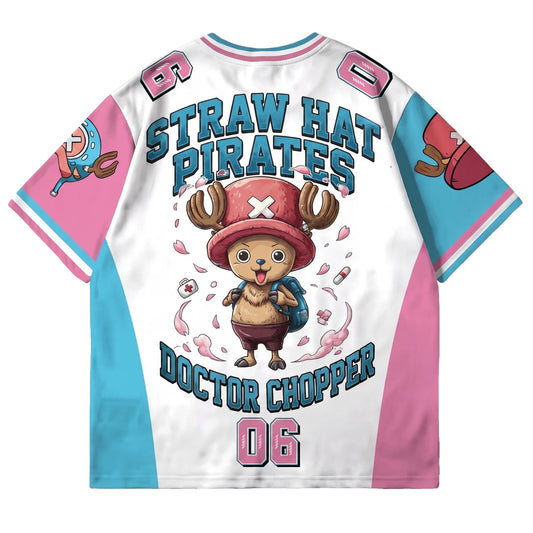 Espalda de la camiseta de Tony Tony Chopper con la ilustración de la tripulación del Sombrero de Paja