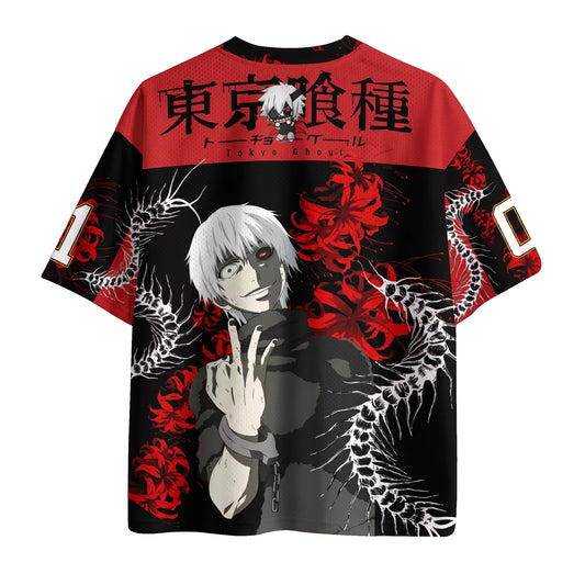 Back of the Ken Kaneki jersey with kagune and spider lily artwork