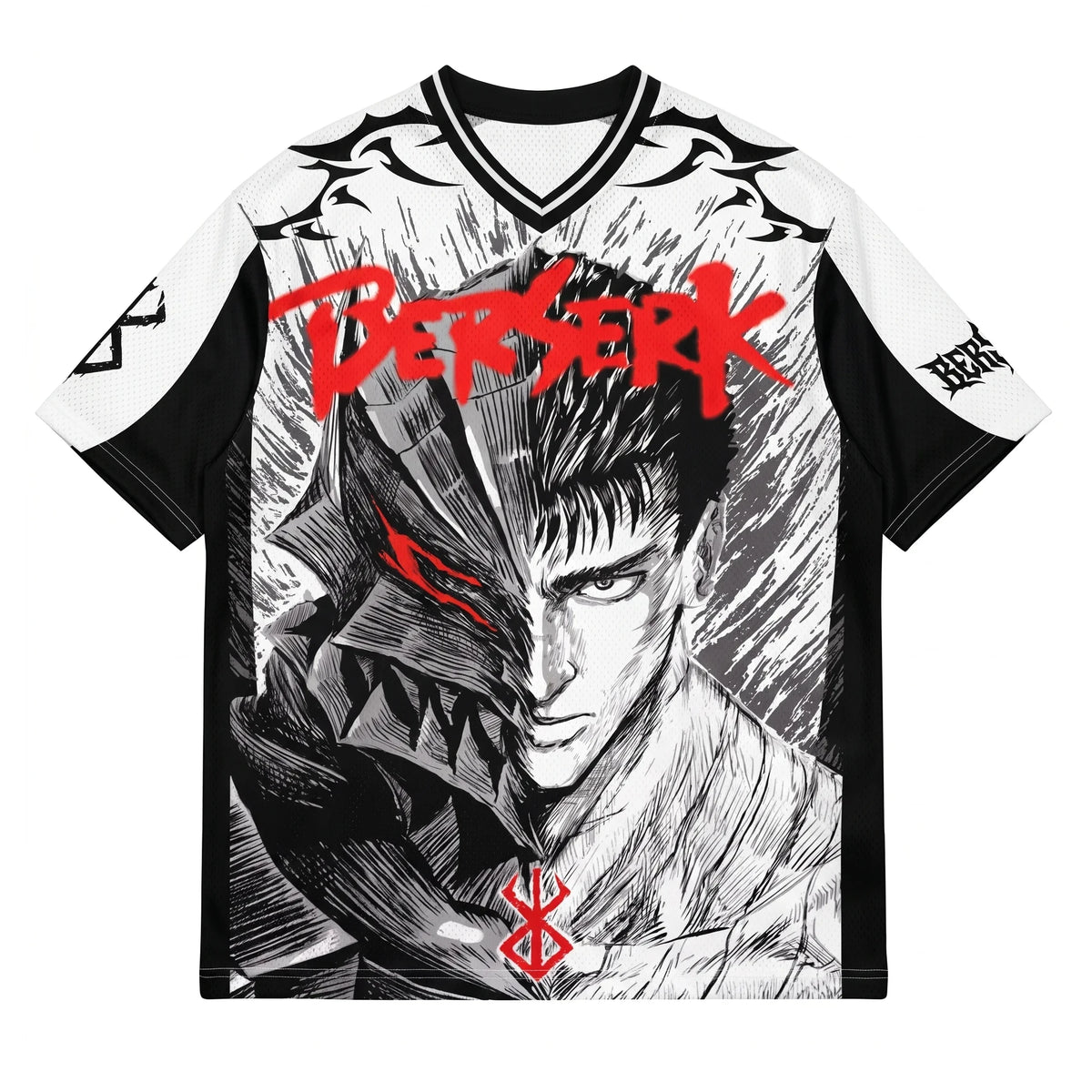 Back of the white Berserk jersey with Brand of Sacrifice and manga linework