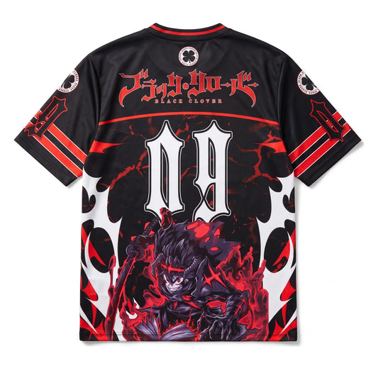 Back of the Black Clover jersey with Asta artwork and katakana title over number 09